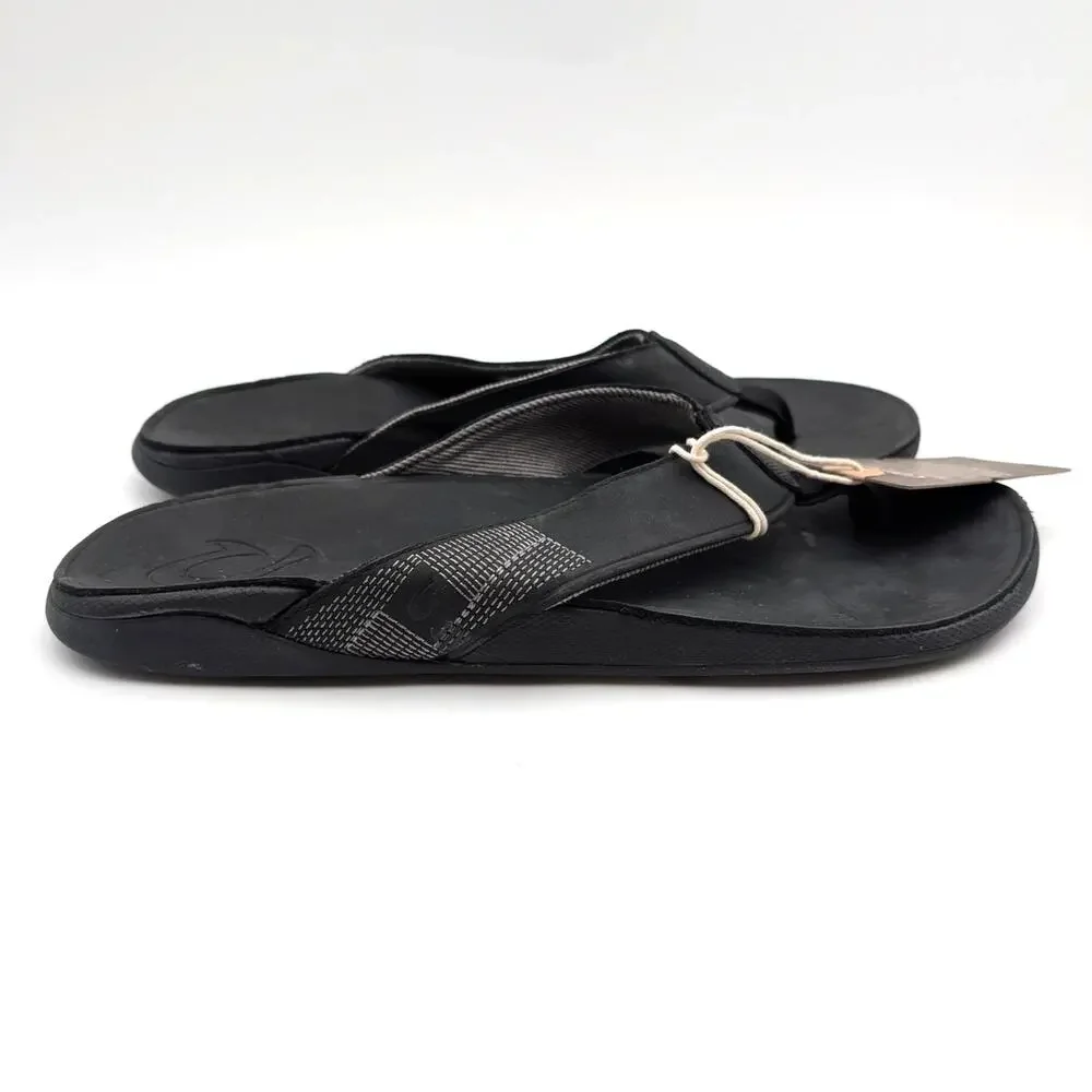 OluKai Tuahine Waterproof Flip Flop Sandals Open Toe Men's Black Size USM13 EU46